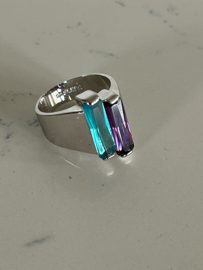 R.S. Covenant Blue & Purple Gemstones Rhodium-Plated Wide Band Ring Size 9.5